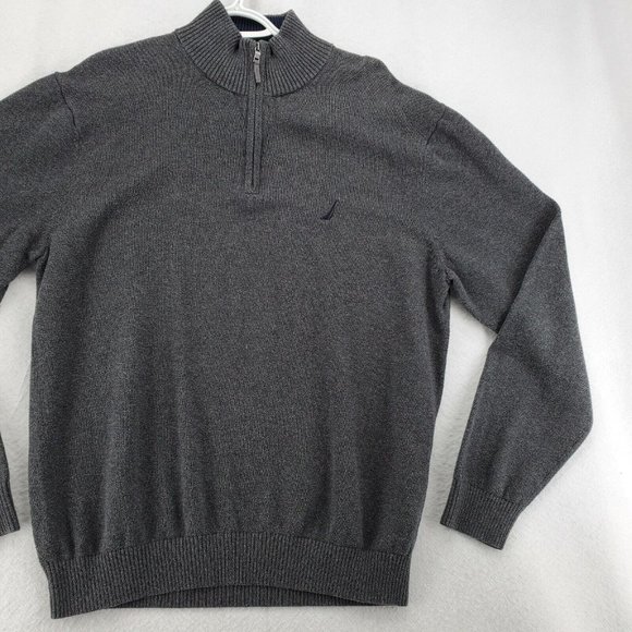 Nautica Sweater Men's 1/4 Zip Long Sleeve High Neck Pullover Sailboat Gray XL - Picture 5 of 12